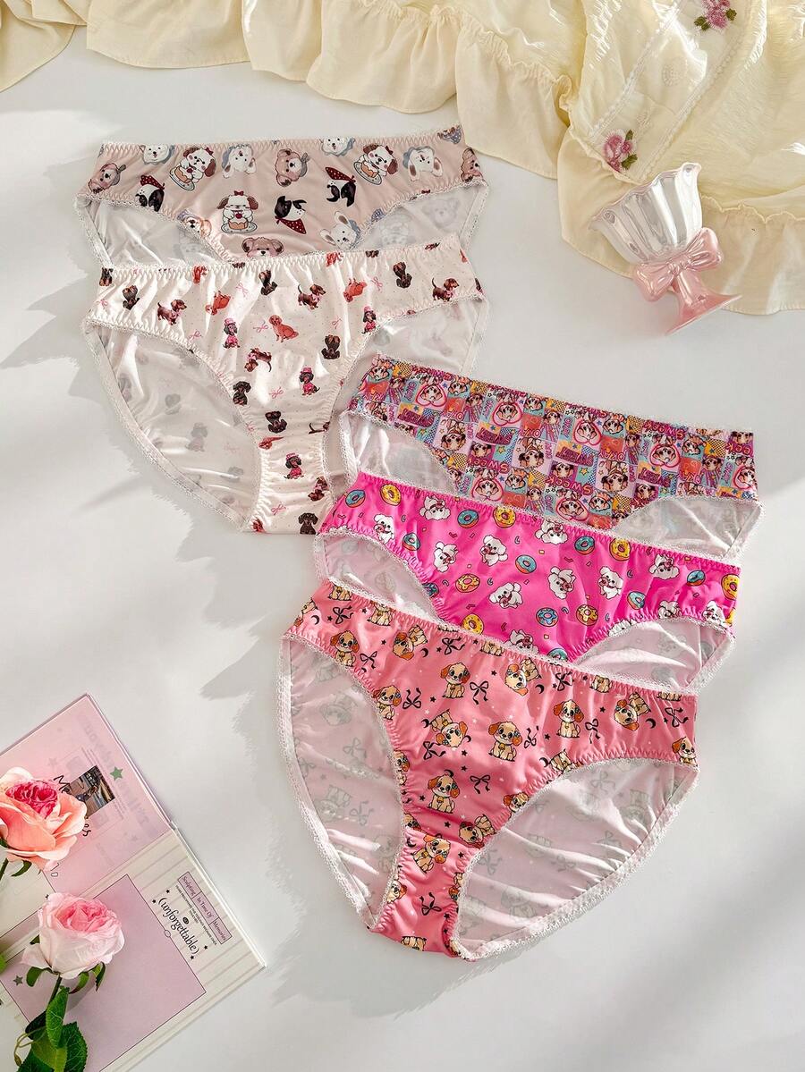 PetitDoll 5pcs Plus Size Women Funny Animal Print Bow Design Minimalist Briefs - Multicolor - View 1