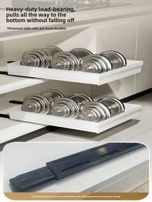 Sliding Cabinet Storage Rack - Expandable, Nano Adhesive Fixation, Space-Saving, Adjustable, Durable, Easy To Install, Suitable For Kitchen And Living Room Food Storage Shelves (With Sliding Rails) - Multicolor - View 8