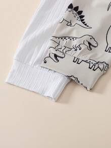 两件套男婴休闲罗纹恐龙印花拉链连体衣，舒适四季皆宜，可爱款式 - 彩色 - 查看 3