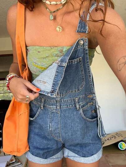 DAZY Mono vaquero de verano versátil y casual sin mangas de unicolor para mujer