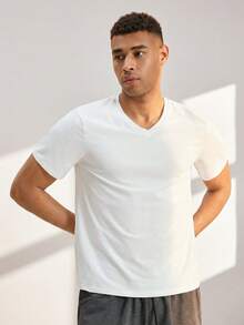 Driftmere Men 100% Cotton Solid V Neck Tee,Breathable/Comfortable/Soft Shirts,Suitable For Fitness, Running, Gym Training Sport Workout - White - View 5