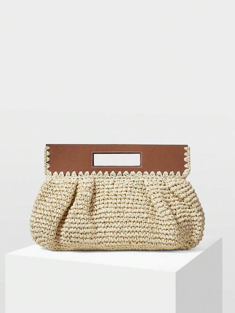 LADIES HANDBAG, FASHIONABLE SPLICING STRAW BAG, VERSATILE FOR LEISURE AND VACATION