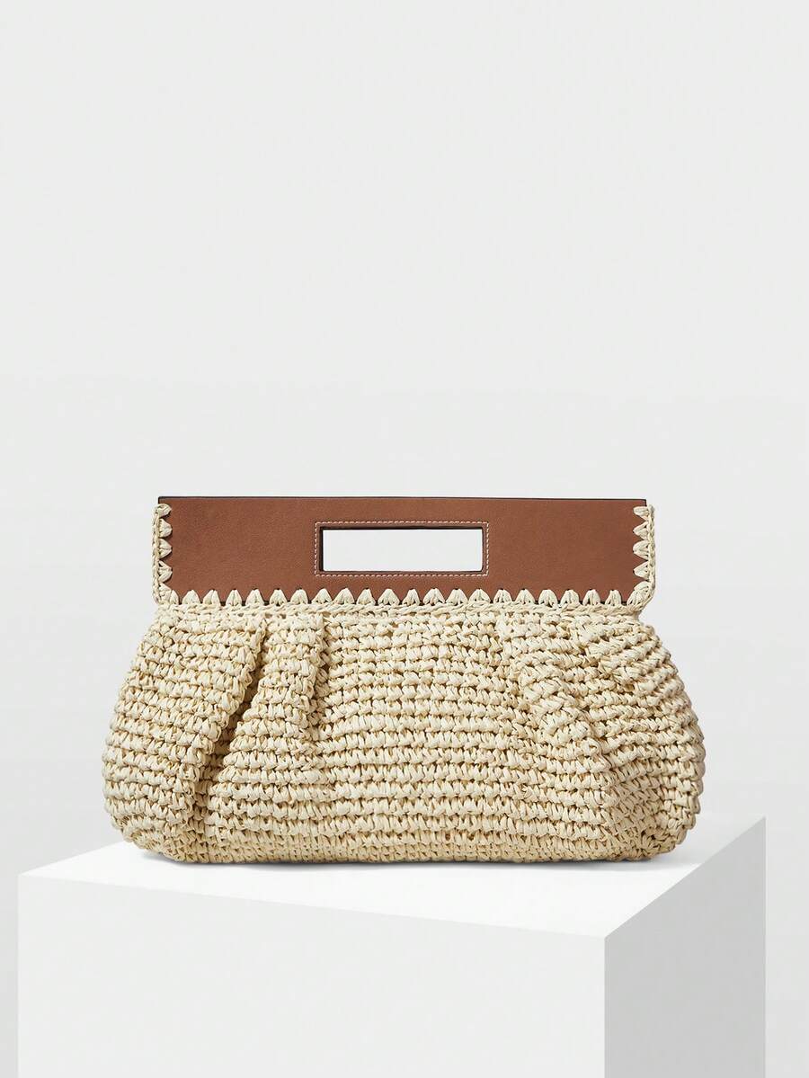 MOTF LADIES HANDBAG, FASHIONABLE SPLICING STRAW BAG, VERSATILE FOR LEISURE AND VACATION - Beige - View 1