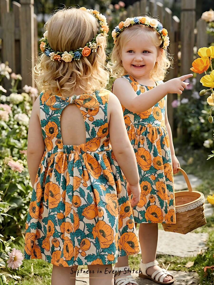 Cozy Pixies Đầm không tay cổ tròn in hoa cho bé gái - Nhiều màu - Xem 1