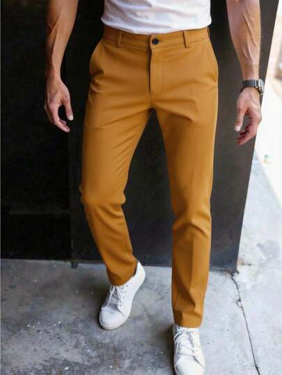 Manfinity Mode Pantalones casuales versátiles de unicolor con bolsillo para hombres, ideales para ir a la oficina