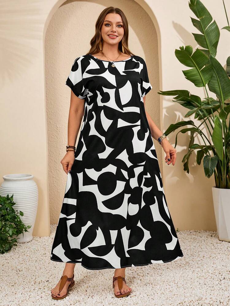Women's Blue Floral Print Round Neck Short Sleeve Maxi Casual/Holiday Dress