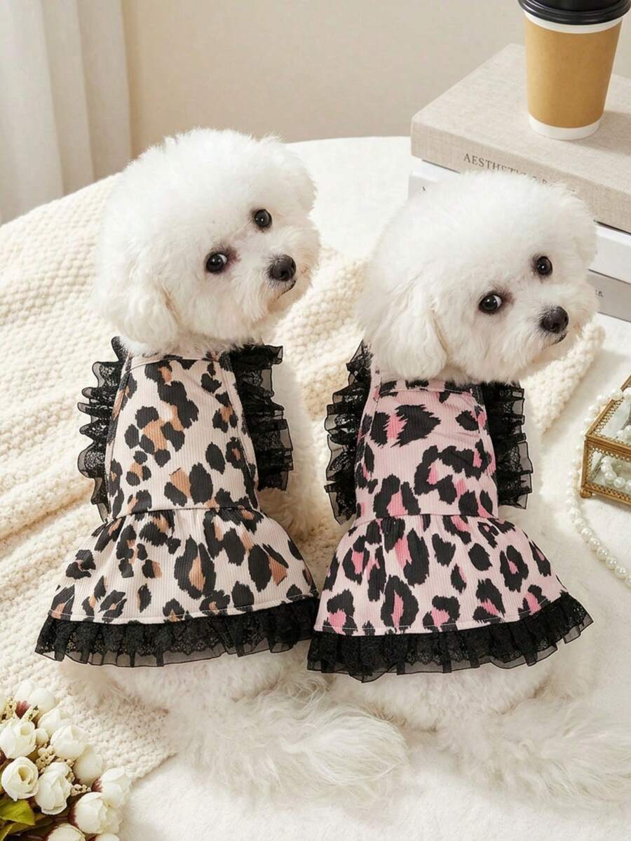 PETSIN 1 chiếc váy ren họa tiết da báo ngọt ngào, nữ tính dành cho chó/mèo cưng, nhẹ nhàng, thích hợp cho mùa hè, thời trang và được ưa chuộng ở Châu Âu và Mỹ, phù hợp cho chó và mèo nhỏ. - Nhiều màu - Xem 1