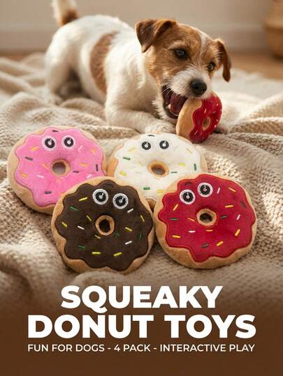 PETSIN 带发声器的毛绒狗狗玩具，柔软耐用，适合狗狗咀嚼，互动式幼犬玩具，室内卧室或室外花园玩耍皆宜，坚韧耐咬，狗狗爱不释手