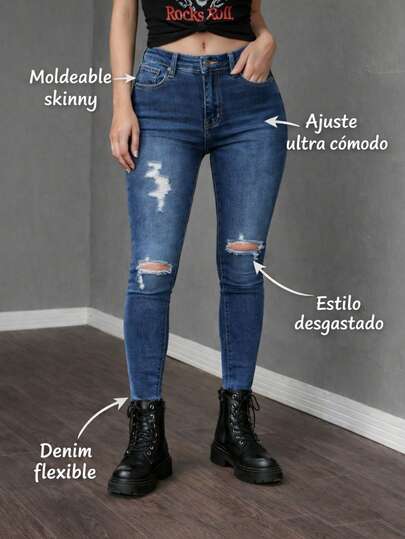 Jeans skinny dama denim moldeadores sexy elegantes uso diario casual moderno juvenil ajuste alto elastico primavera verano urbano rasgado strech