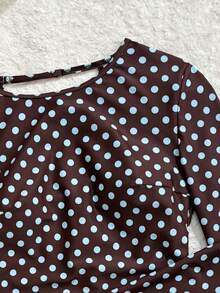 Swim SPRTY Retro Polka Dot Long Sleeve Round Neck Sexy Open Back Adjustable Strap One-Piece Swimsuit For Women - Multicolor - View 7