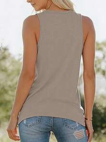 EMERY ROSE Áo ba lỗ in hoa thường ngày cho phụ nữ mặc hàng ngày vào mùa xuân/hè Áo phông họa tiết hoa hướng về phía mặt trời dành cho nữ - Màu Khaki - Xem 2