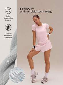 GLOWMODE Áo tập thể dục liền mạch, dáng ôm, tay ngắn, áo thun thể thao tập gym mùa hè - Hồng - Xem 4