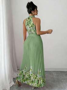 Elenzga Vestido elegante de verano para damas de talla grande - Verde - Ver 2