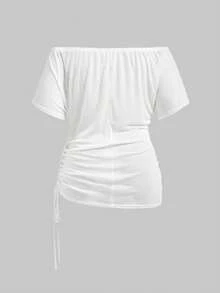 ROMWE Grunge Punk Plus Size Punk Pentagram Pattern Off Shoulder Loose Casual T-Shirt - White - View 7