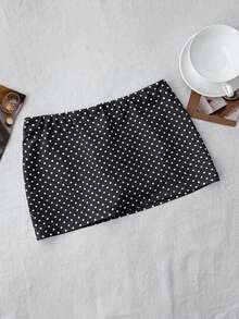 Tween Girls Black Polka Dot Skirt With Built-In Shorts, Casual Skirt Short Skirt Polka Dots Black And White Polka Dot Skirt Mini Skirt - Black - View 2