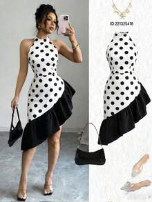 Elenzga Sleeveless Asymmetrical Hem Elegant Sexy Women Dress - White - View 7