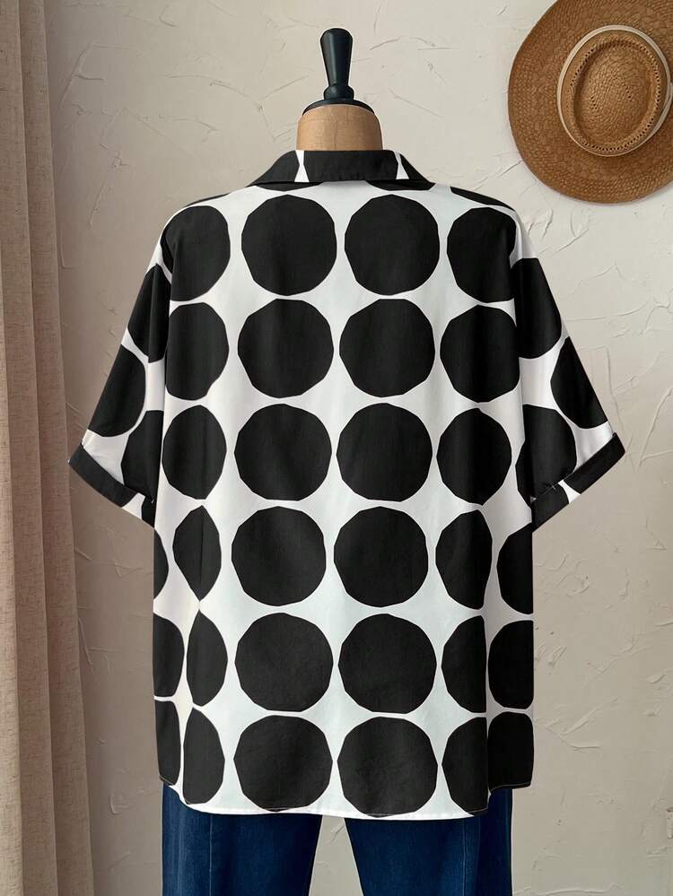 Plus Size Women's Colorblock Printed Short Sleeve Shirt,Summer Outfits For Women