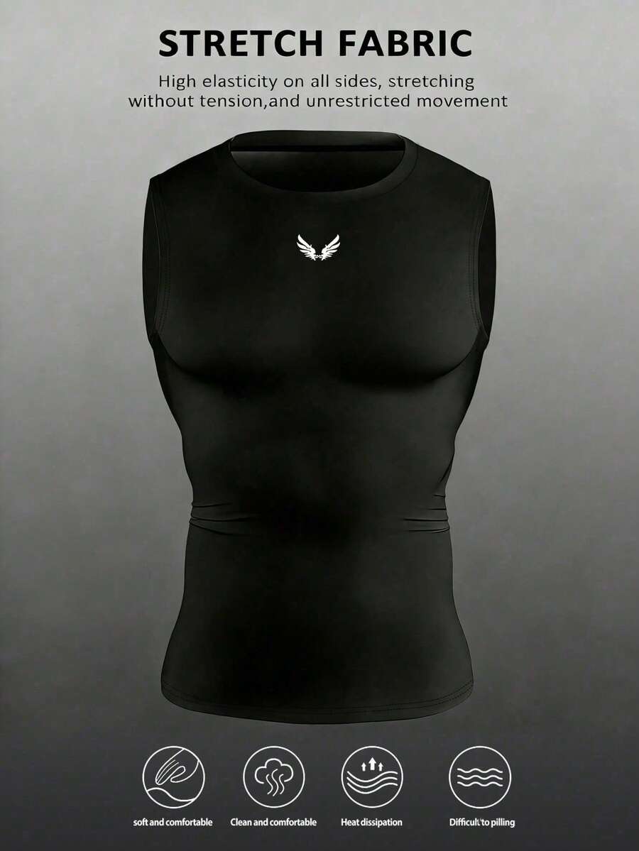 Gym Rark Ultimate Performance Men's Graphic Sleeveless Sports Tank Top Black Stretch Fabric Round Neck Regular Length - Black - View 1