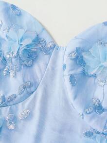 SHEIN MOD 大码女士优雅粉色刺绣连衣裙 - 藍色 - 查看 3