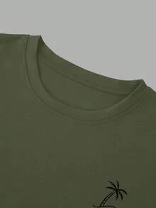Manfinity Homme Men's Casual Coconut Tree Print T-Shirt, Summer - Army Green - View 4