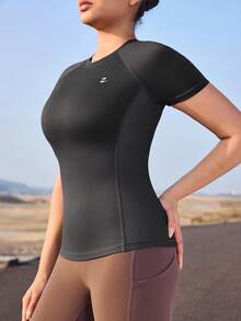 OutZeal Women Outdoor Tees Gym Wear Workout Soft Stretch Back Mesh Round Neck Short Sleeve Outdoor Tops - Grey - View 5