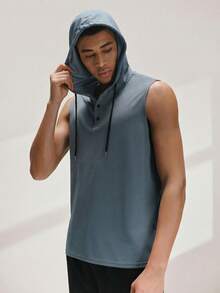 Driftmere Men Striped Drawstring Hooded Tank Top For Summer - Dusty Blue - View 3