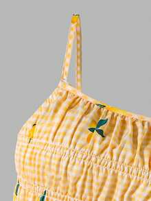 SHEIN Girls Striped Bow Camisole Top And Straight Leg Pants Summer Vacation Outfit - Yellow - View 4