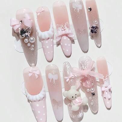 ROMWE Anime 10张Y2K可爱爱心、星星、蝴蝶结、翅膀美甲贴纸，带胶带