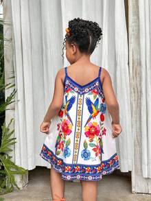 Young Girl Casual Daily Street Exaggerated Petal Sleeve Collared Dress, White - Multicolor - View 2