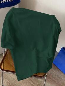 Kaos Lengan Pendek Minimalis Kasual dengan Motif Huruf Kartun, Cocok untuk Remaja di Musim Panas, Kaos Sekolah Remaja, Atasan Resmi - Dark Green - View 2