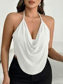 SHEIN PETITE CURVE 大码女式纯色吊带背心 - 白色 - 查看 4