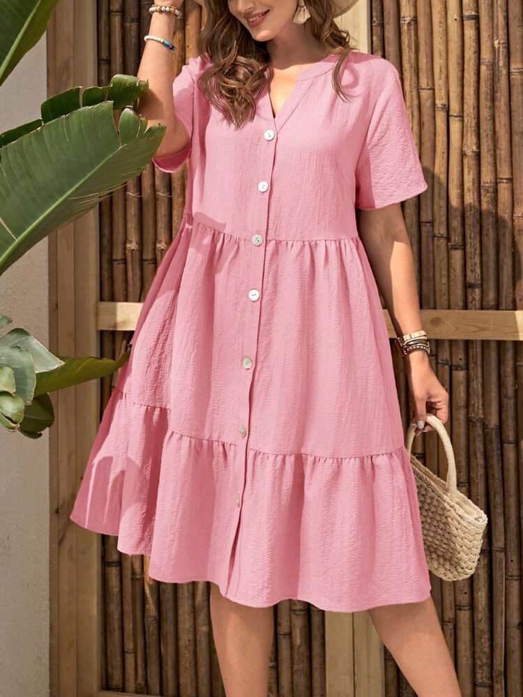 Plus Size Solid Color Minimalist Casual Short Sleeve Dress