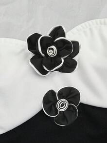 Franclia Áo kiểu không tay họa tiết hoa 3D, thanh lịch, thích hợp cho hẹn hò, đi làm, dự tiệc, du lịch hoặc mặc thường ngày. - Đen và trắng - Xem 8