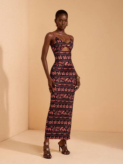 JIAN LASALA 印花高开衩性感长裙 女夏季度假优雅