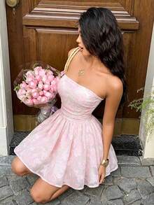 Sunnyshic Đầm hồng thiết kế mới mùa Xuân/Hè, phong cách đường phố thanh lịch, cổ điển, gợi cảm, ôm dáng, chất liệu jacquard, thích hợp cho kỳ nghỉ, đa năng, thoải mái, thường ngày. - Hồng - Xem 2
