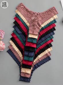 SHEIN 12件套浪漫性感蕾丝比基尼内裤，女士适用，多种颜色可选 - 彩色 - 查看 1