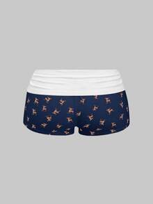 ROMWE J-Fashion Women Cute Deer Embroidered Lace Camisole Top And Deer Print Shorts Set - Navy Blue - View 6