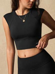 VARSIVA 女款純色露背短版緊身運動機能上衣 T-shirt，夏季 - 黑色 - 查看 10