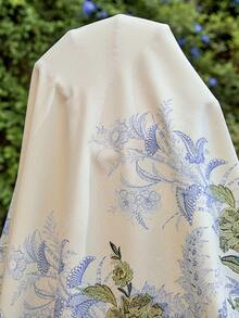 SHEIN Maternity White Summer Boho Flowy Floral Print Off Shoulder Elegant Dress For Holiday,Wedding Guest,Prom Party Vacation Outfits And Formal Events - Blue and White - View 7