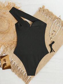 Swim Chiccia Bộ đồ bơi liền thân màu trơn mới dành cho nữ, họa tiết sao biển, gợi cảm. - màu đen - Xem 4