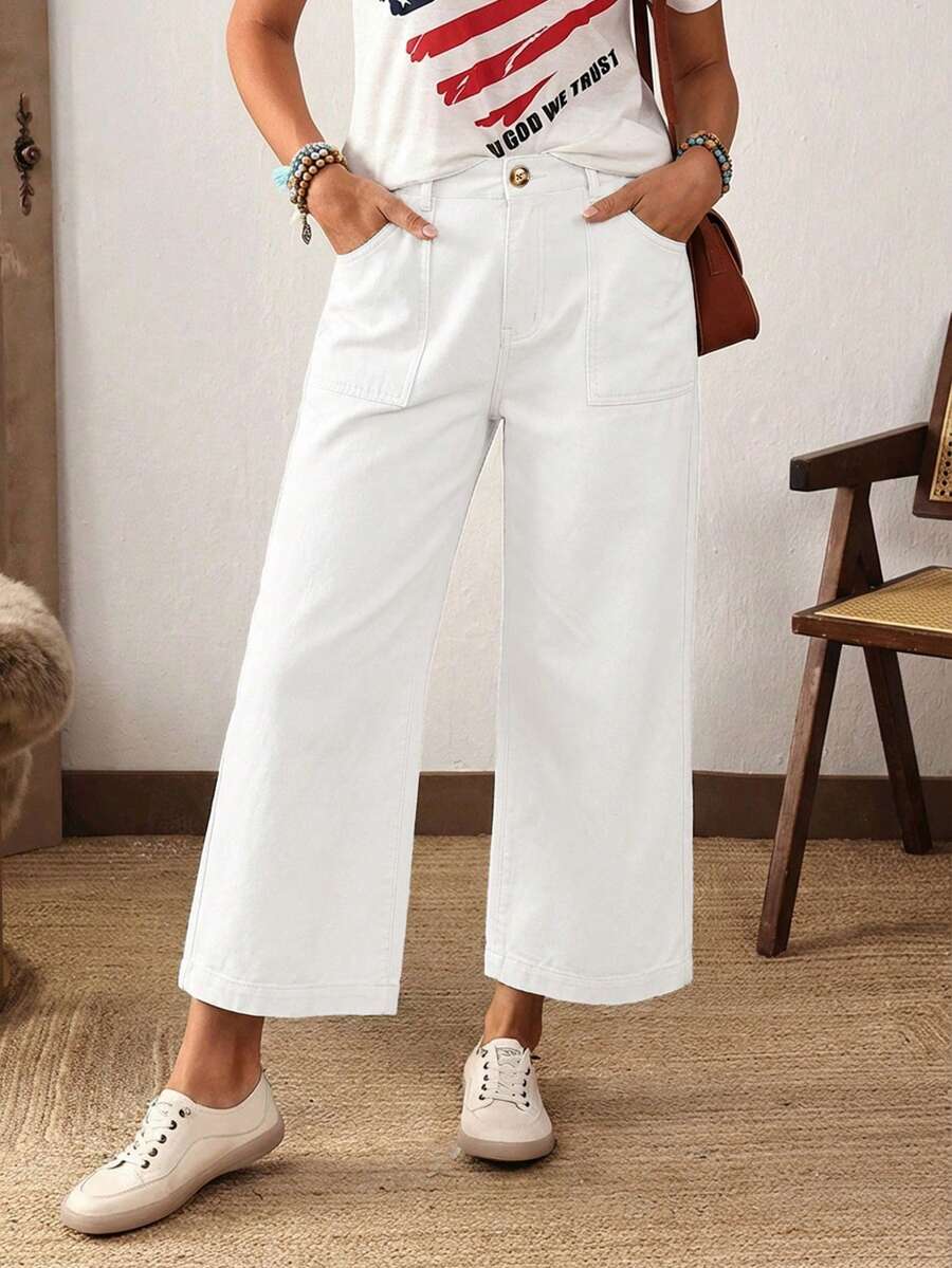 EMERY ROSE Quần jeans cỡ lớn, màu trơn, tối giản, thích hợp mặc hàng ngày. - trắng - Xem 1