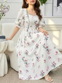 Đầm ngắn tay cánh hoa in hoa cho bé gái tuổi teen, thích hợp cho kỳ nghỉ. - Nhiều màu - Xem 1