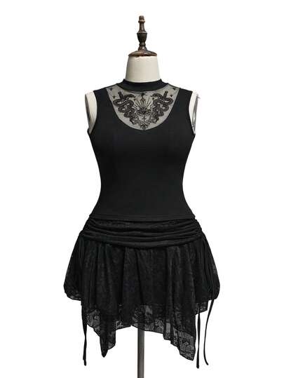 ROMWE Áo hai dây cổ đứng ôm sát, cỡ lớn, họa tiết mắt rắn, phong cách Boho Gothic, họa tiết rừng cấm, dành cho người có vóc dáng to lớn.