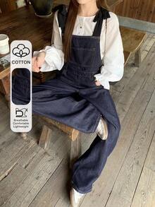 FRIFUL Women's Casual Washed Denim Bib Overalls - Black - View 1