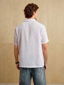 MENRIVO 白色亚麻度假风领短袖衬衫 - 白色 - 查看 2