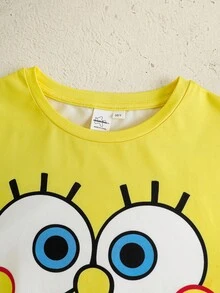SpongeBob SquarePants | SHEIN Tween Boy Cute Cartoon Print Loose Fit Short Sleeve Top And Shorts Pajama Set, Summer - Multicolor - View 7