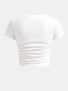 复古甜美黑白条纹迷你碎花印花涂鸦花卉少女风休闲休闲Y2K风可爱派对少女两件套 - T恤和裤子，日常休闲百搭 - 白色 - 查看 7