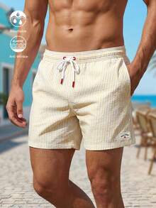 Palasendo Men's Striped Print Casual Beach Shorts - Yellow - View 1