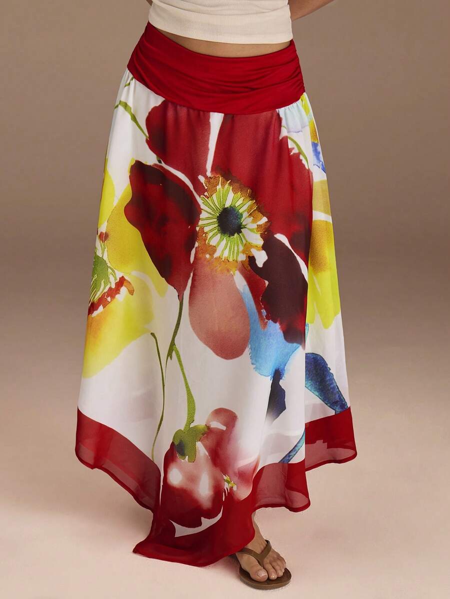 Athîral Chân váy nữ kiểu dáng thường ngày in hoa, vạt bất đối xứng. - Nhiều màu - Xem 1