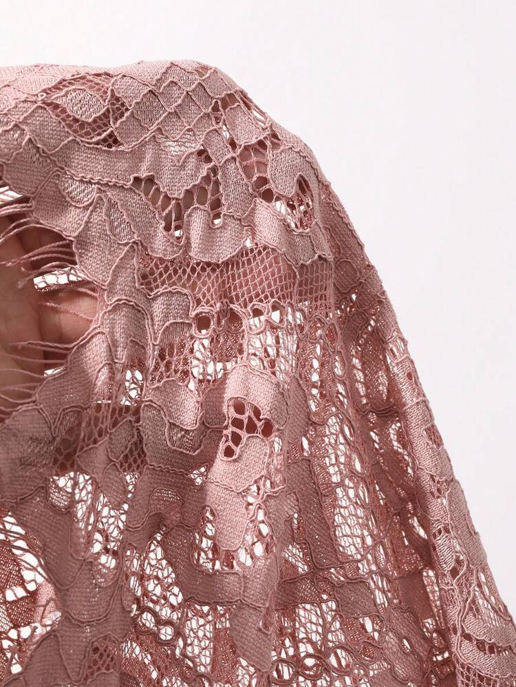 Women's Loose Casual Lace Cropped Top And Mini Skirt 2 Pieces Set, Spring/Summer